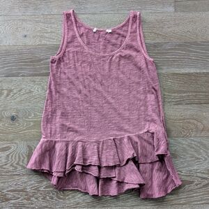 Peruvian Connection Purple Asymmetrical Ruffle Hem Tank Top Size Small